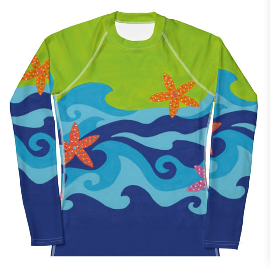 Blue Waves Rash Guard Top