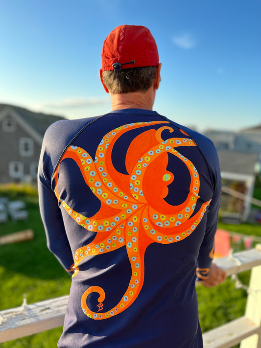 Dancing Octopus on Midnight MENS Rash Guard Top