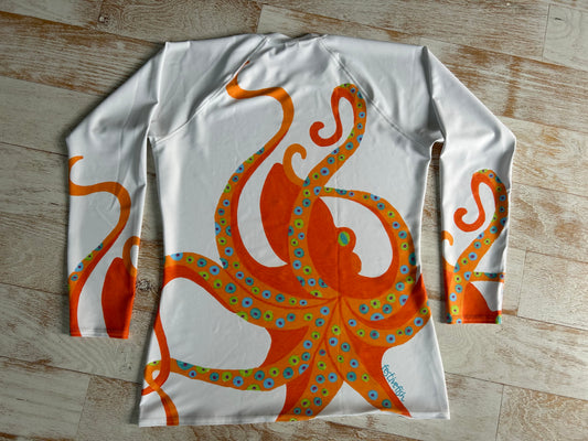Dancing Octopus on White MENS Rash Guard Top