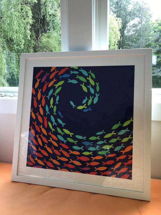 Fish Swish Giclee Framed to 24x24