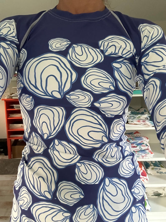 Oysters on Blue Rash Guard Top