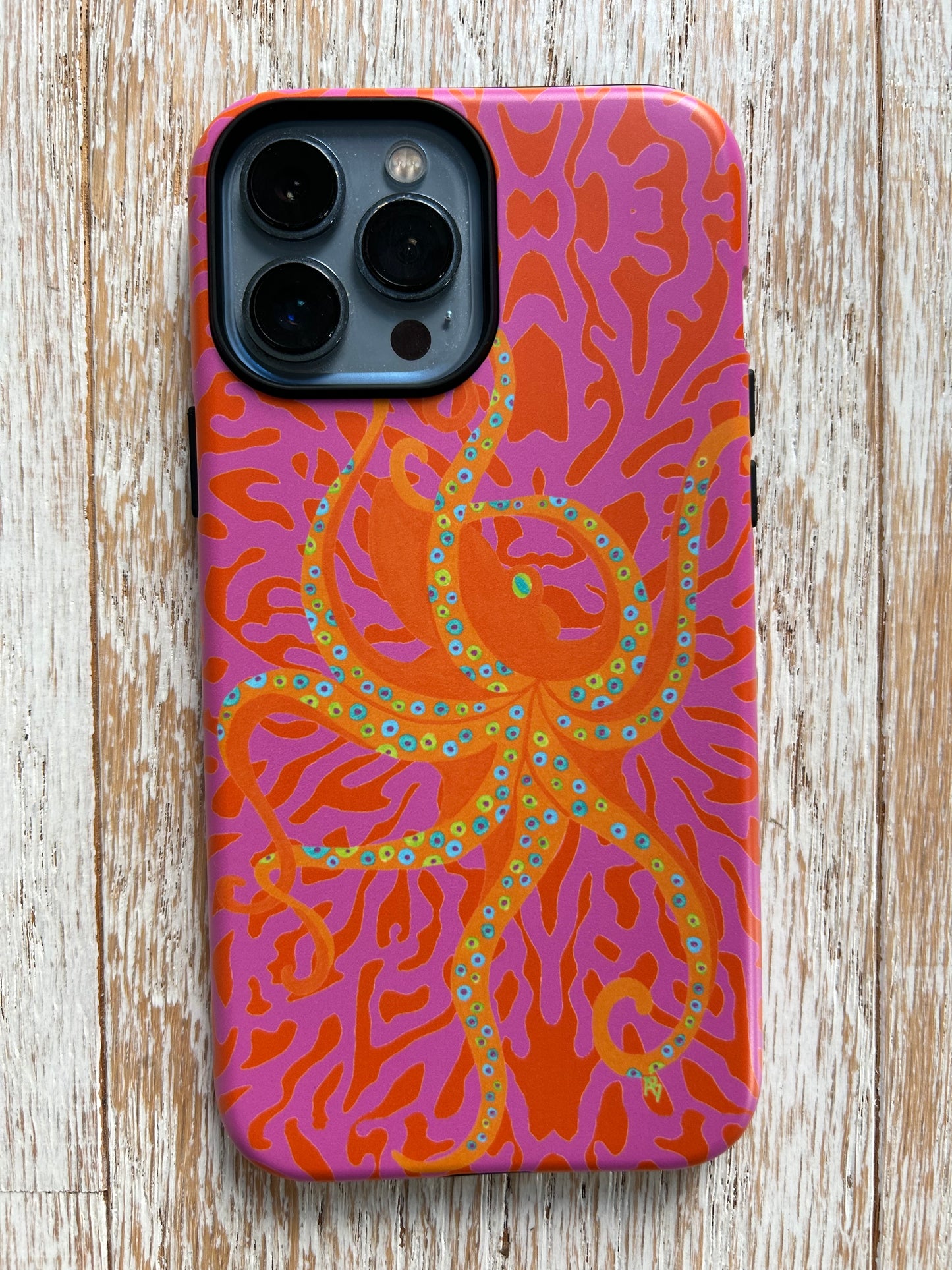 Dancing Octopus on pink/orange coral iPhone Tough Case or Samsung Galaxy