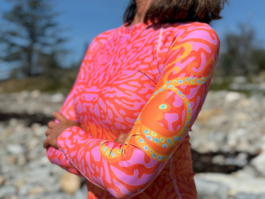 Pink-Orange Coral Octopus Rash Guard Top