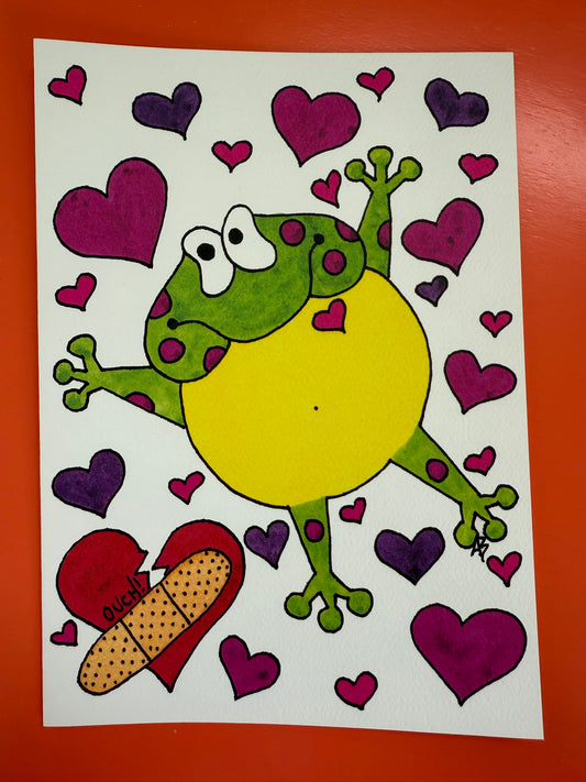 Vintage Festive Fish Frog with broken heart