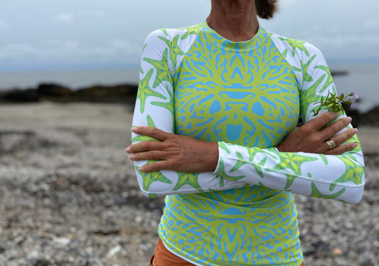 Lime Coral wtih Starfish Rash Guard Top