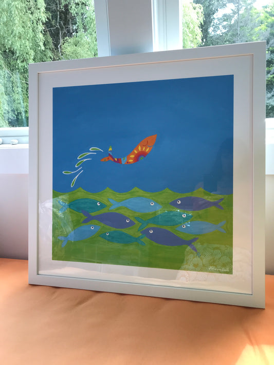 Joyful Fish Giclee Framed to 24x24