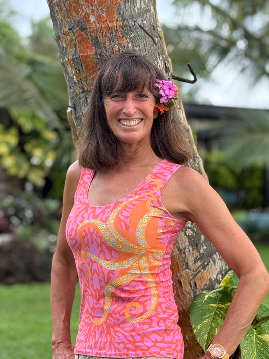 Dancing Octopus on Pink Coral Tank Top