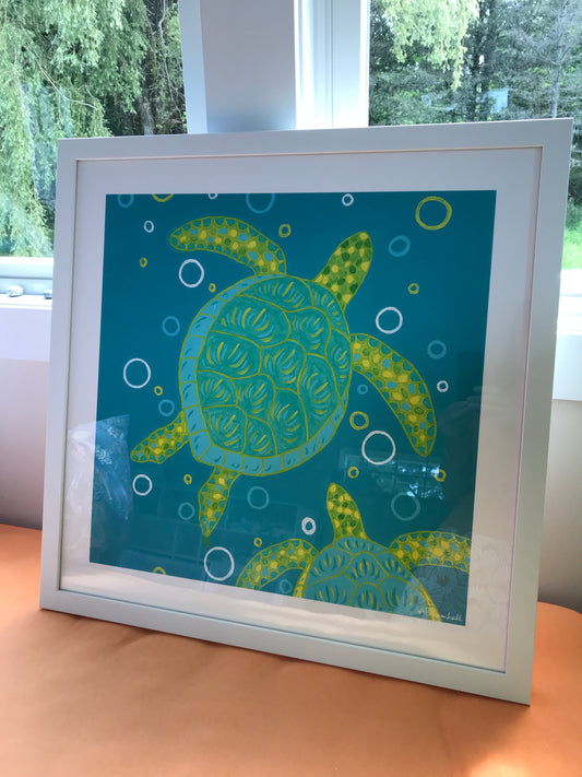 Turtles Giclee Framed to 24x24