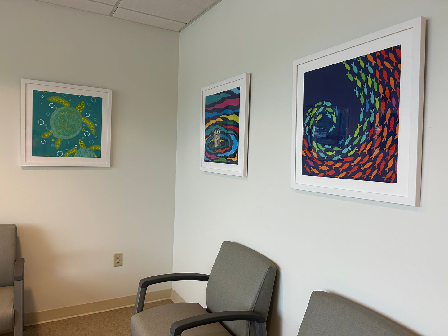 Fish Swish Giclee Framed to 24x24