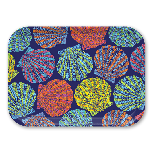 Medium Tray: Scallops on Blue