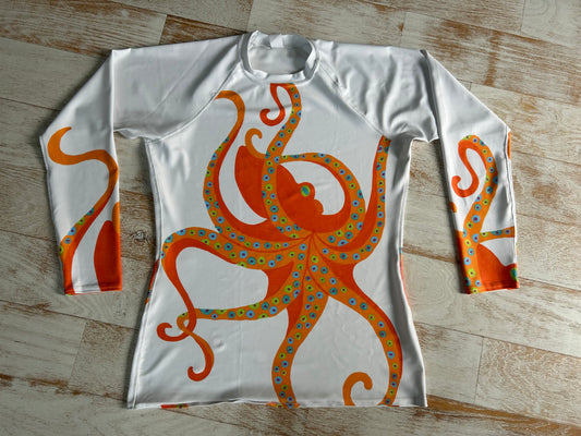 Dancing Octopus on White MENS Rash Guard Top