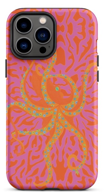 Dancing Octopus on pink/orange coral iPhone Tough Case or Samsung Galaxy