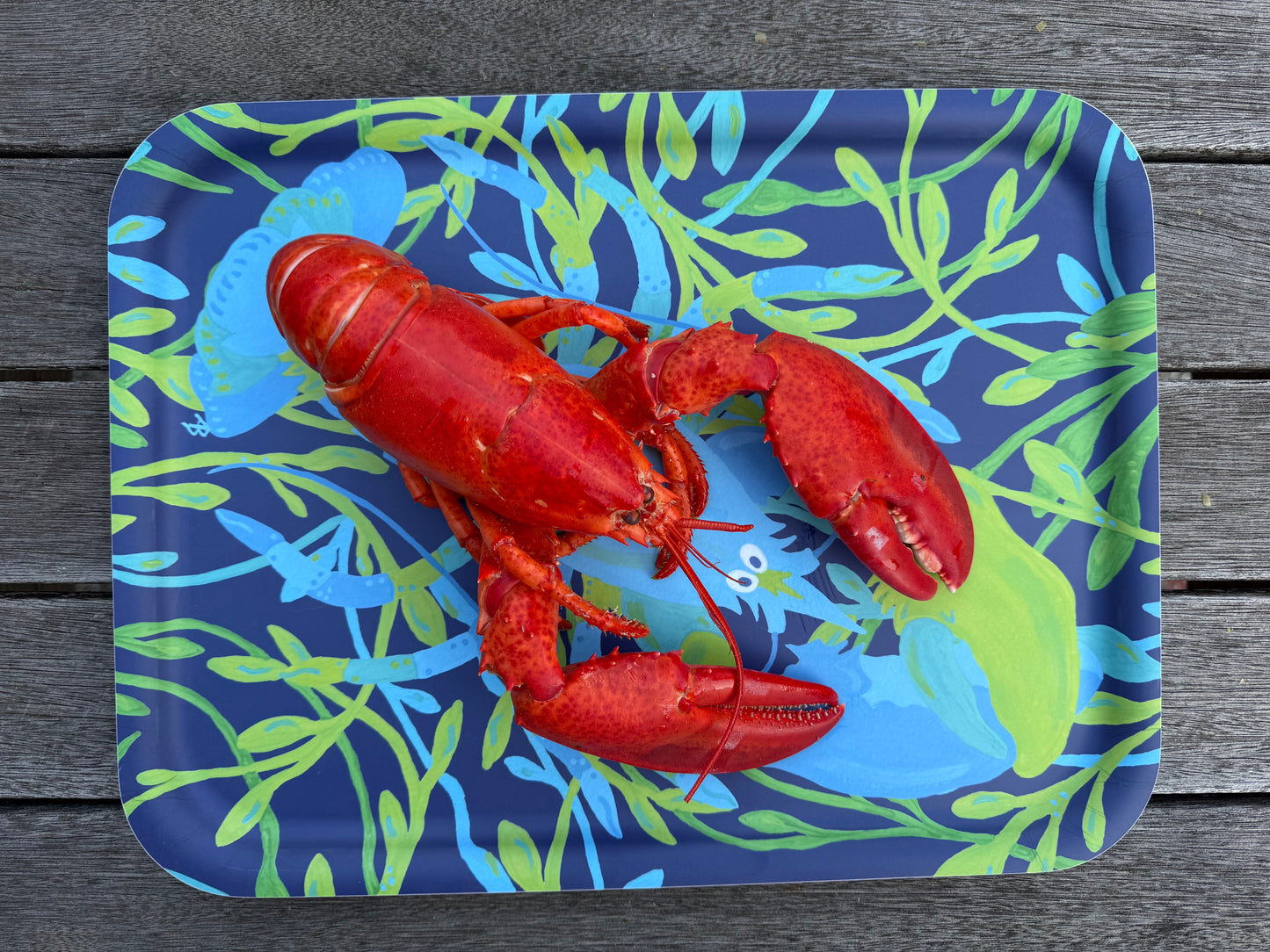 Large Tray: Ice Blue Lobster on SeaaWeed