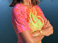 NEW! Short Sleeve Pink-Orange Coral Octopus Rash Guard Top