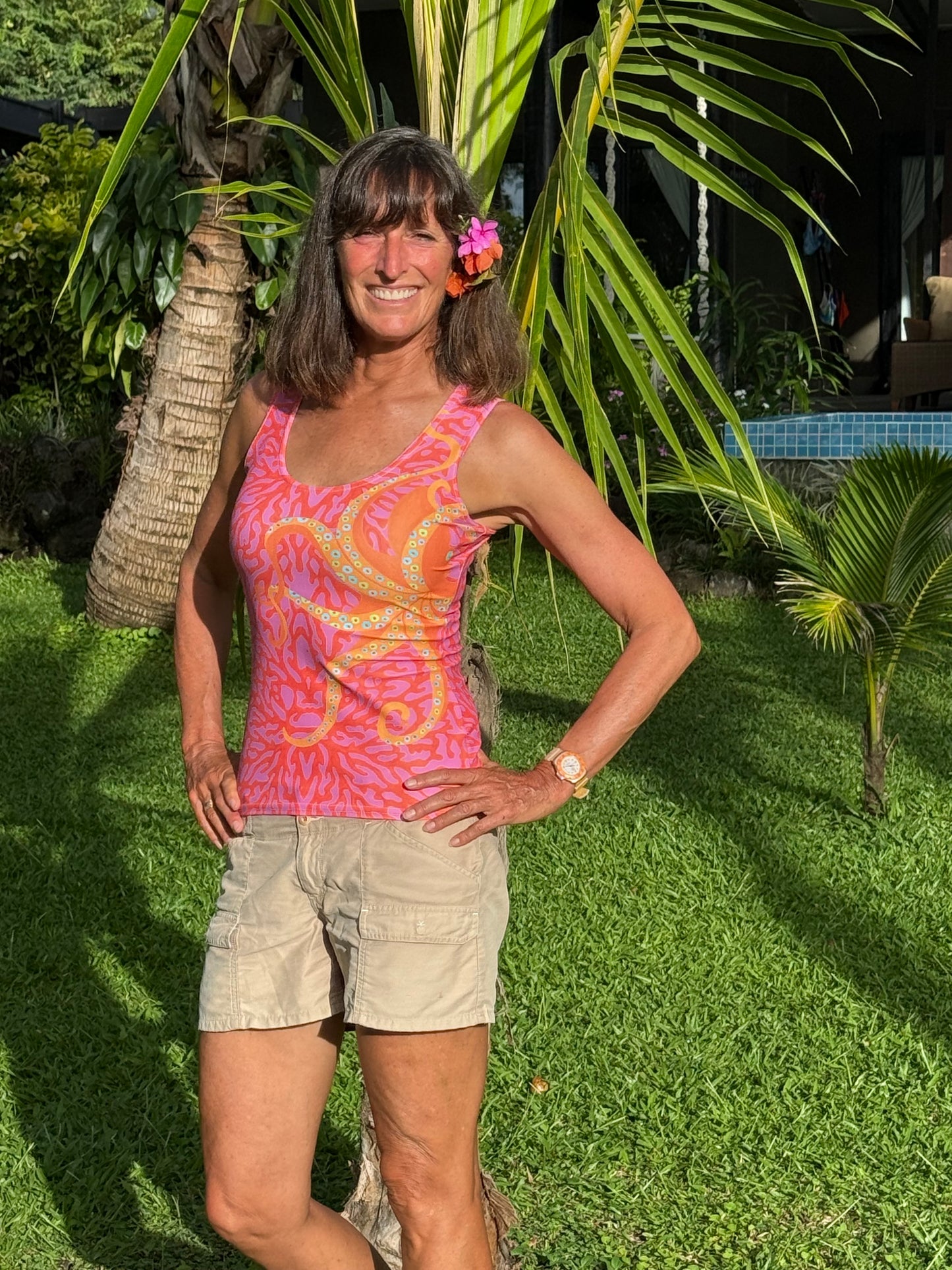 Dancing Octopus on Pink Coral Tank Top