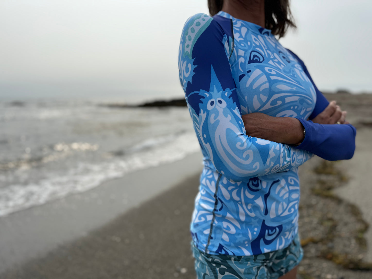 NEW! Maori Lobster & Rays Rash Guard Top