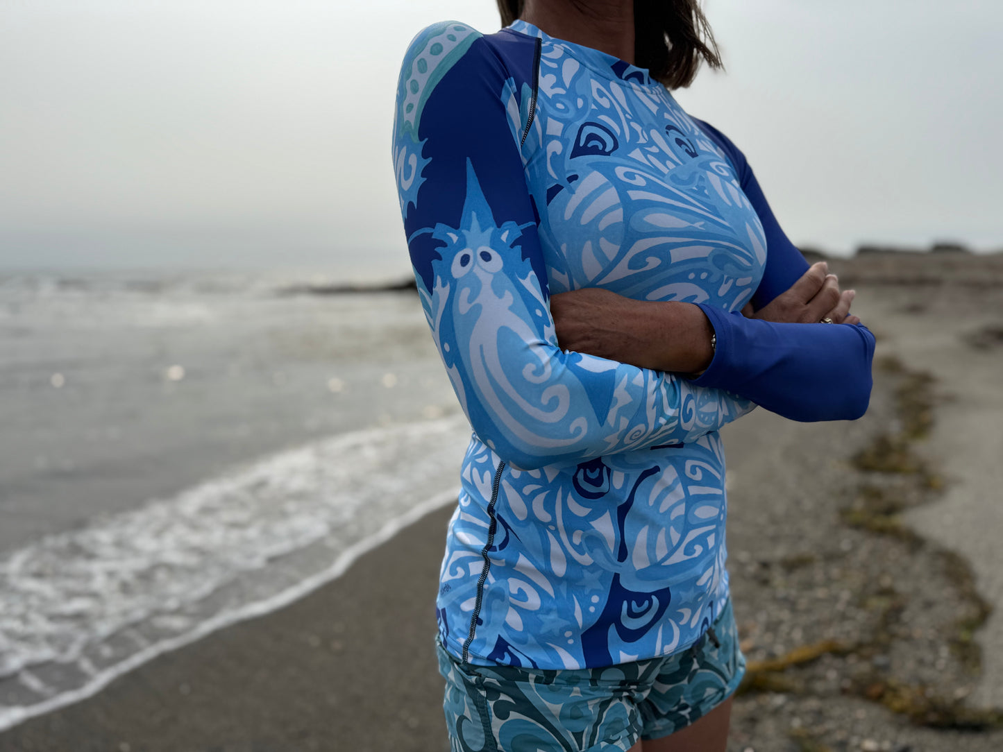 NEW! Maori Lobster & Rays Rash Guard Top