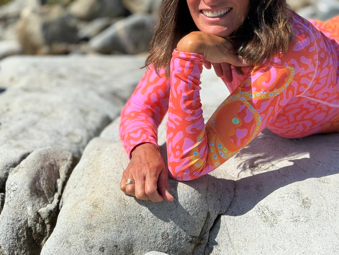 Pink-Orange Coral Octopus Rash Guard Top