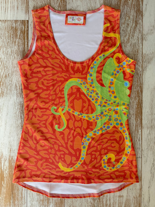 Dancing Octopus on Orange Coral Tank Top