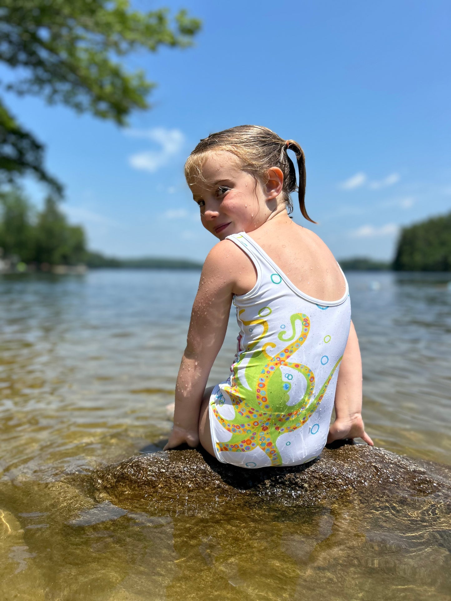 Dancing Octopus in Bubbles Toddler Swim Suit