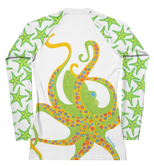 Lime Dancing Octopus Rash Guard Top