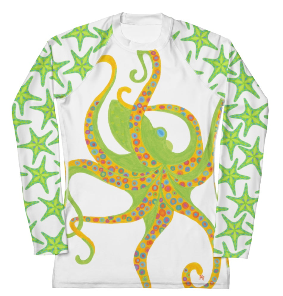 Lime Dancing Octopus Rash Guard Top