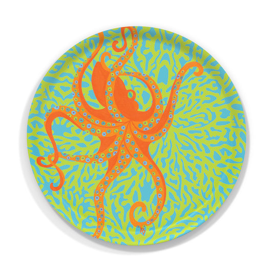 Round Tray: Dancing Octopus on lime coral