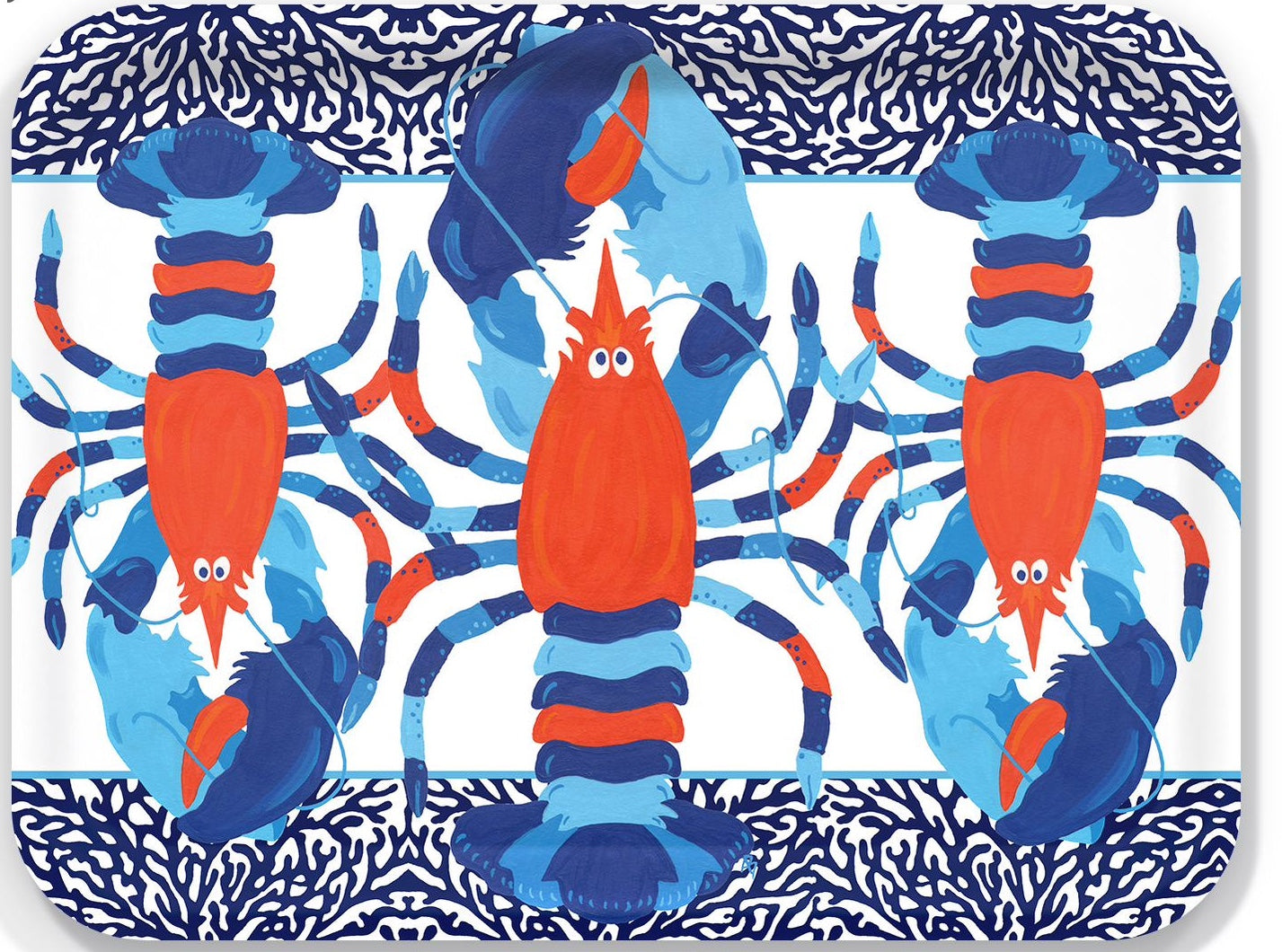 Large Tray: Nautical Lobsters on Midnight Coral