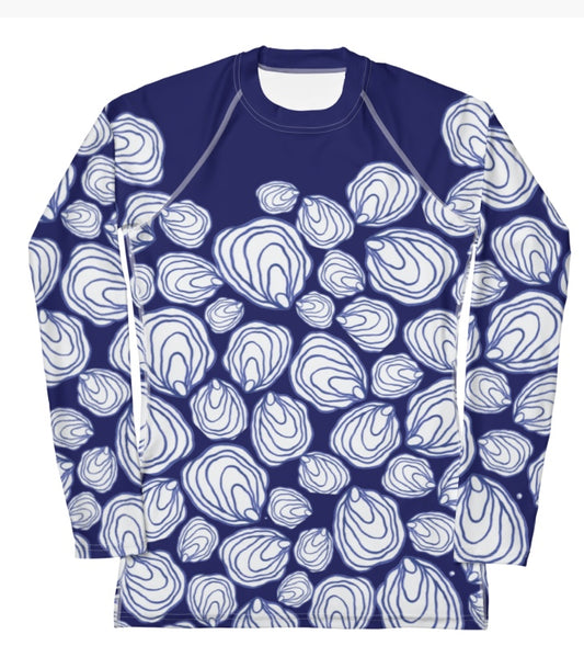 Oysters on Blue Rash Guard Top