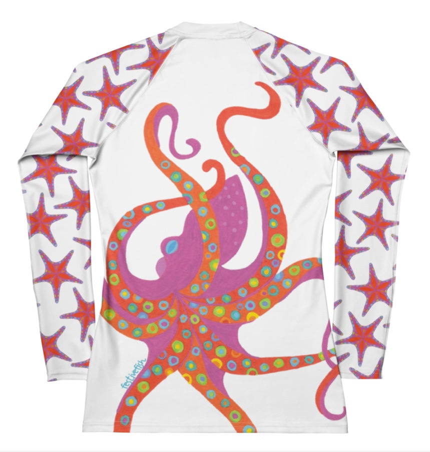 Pink Dancing Octopus Rash Guard Top