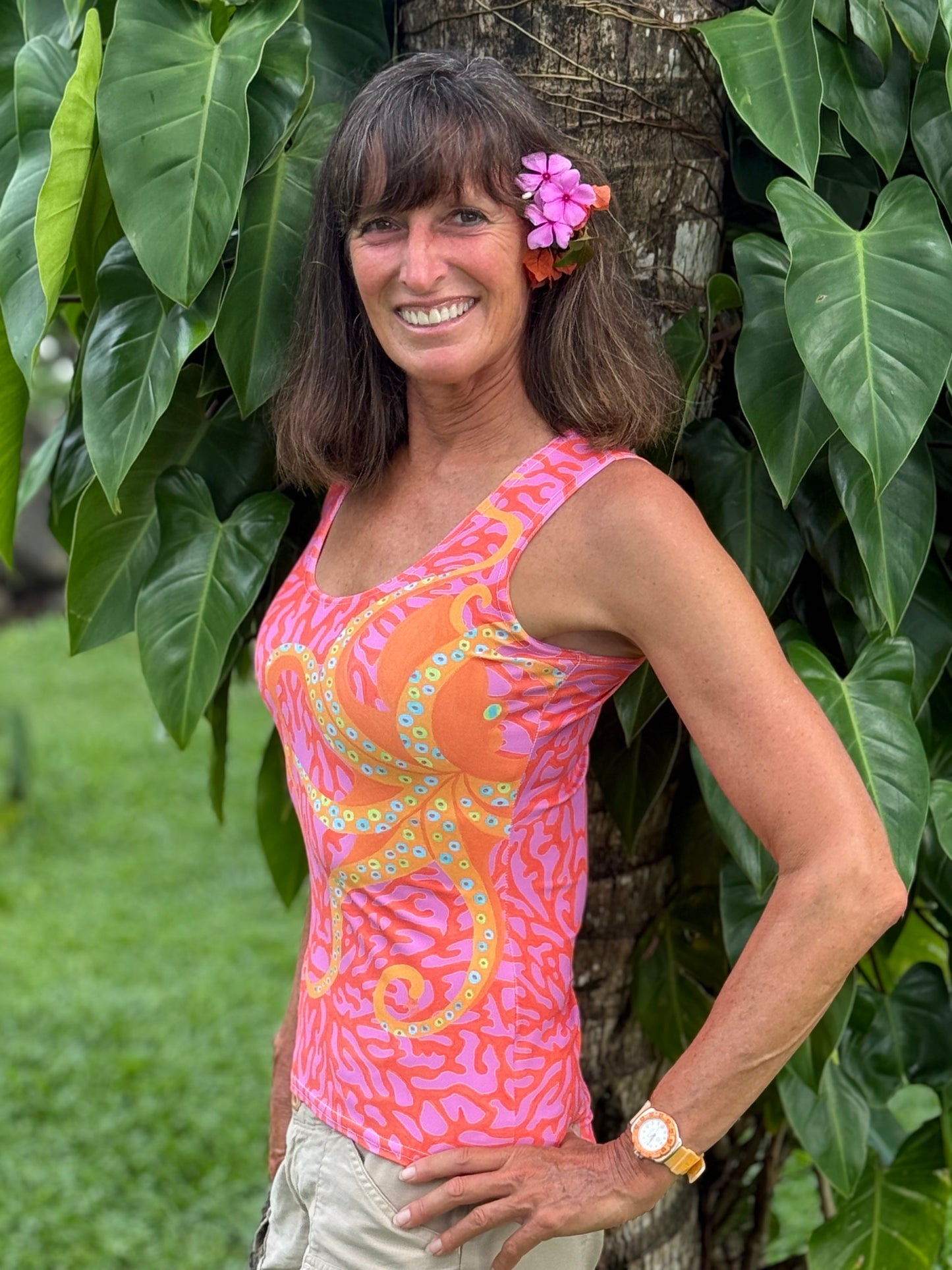 Dancing Octopus on Pink Coral Tank Top