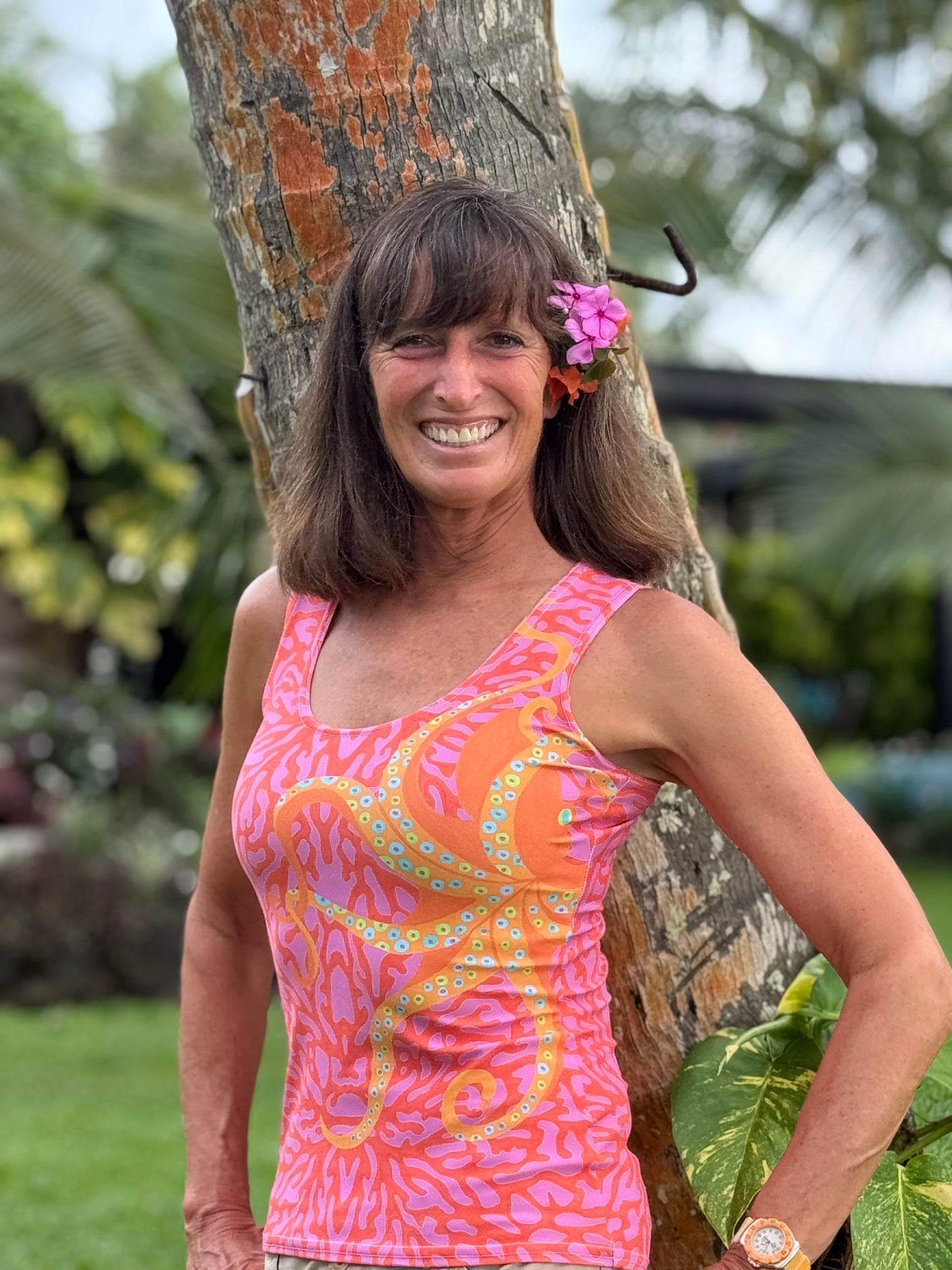 Dancing Octopus on Pink Coral Tank Top