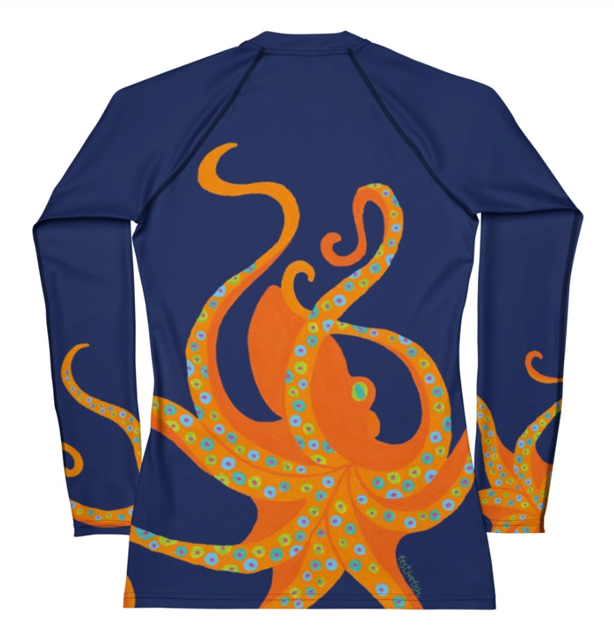 Dancing Octopus on Midnight Rash Guard Top / Sun Protection Top