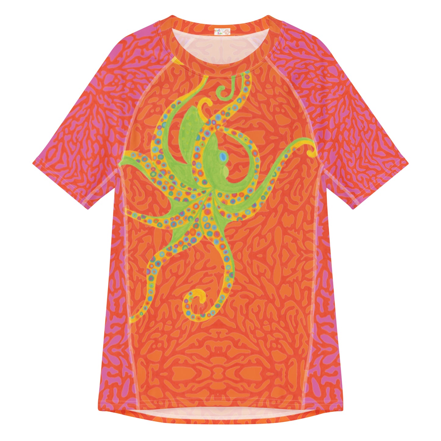 NEW! Short Sleeve Pink-Orange Coral Octopus Rash Guard Top