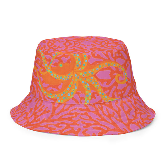 New! Dancing Octopus on Pink & Orange Corals Bucket Hat