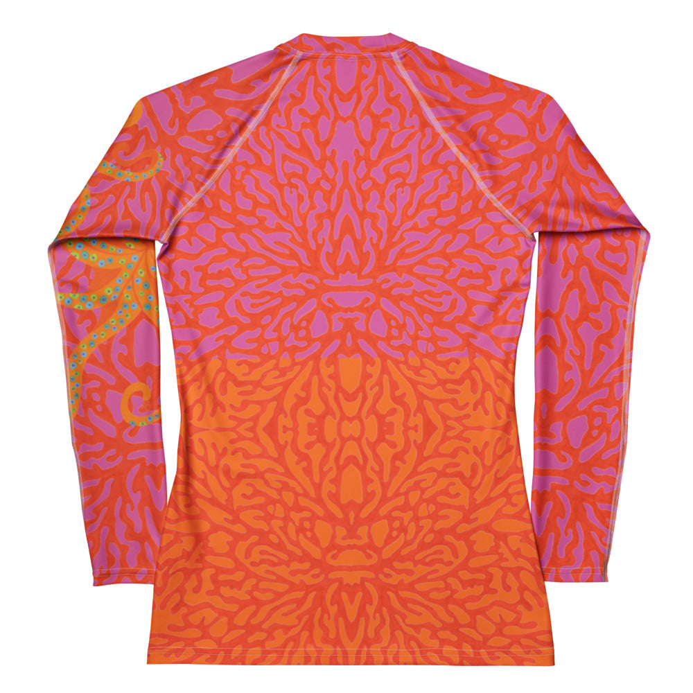 Pink-Orange Coral Octopus Rash Guard Top