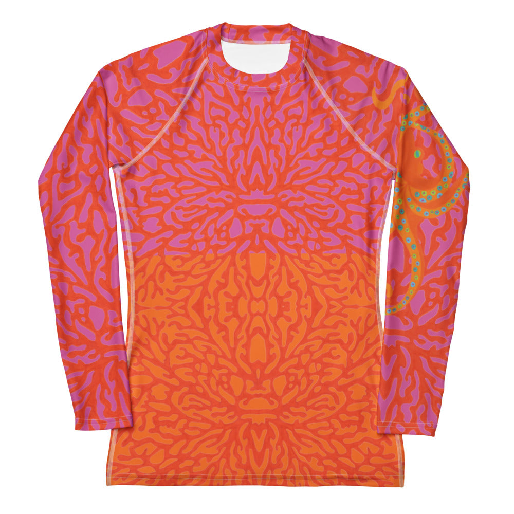Pink-Orange Coral Octopus Rash Guard Top