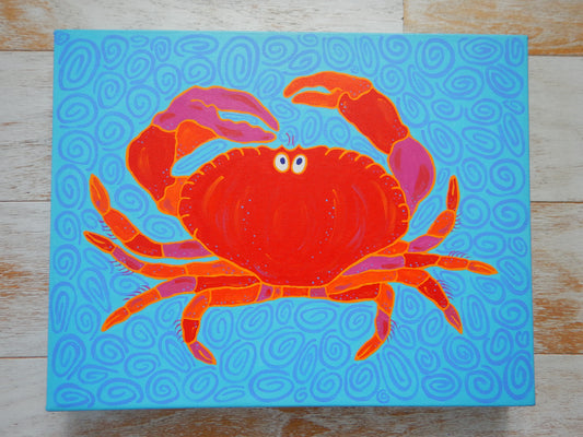 Crab on Blue 11x14