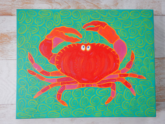 Crab on Teal 11x14