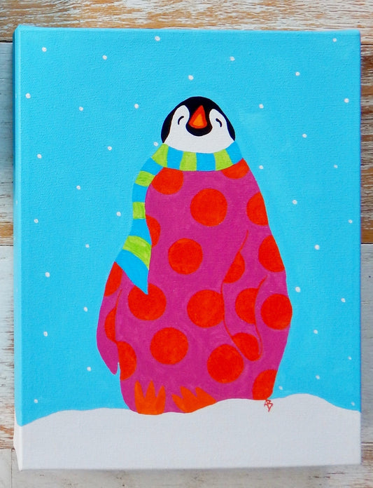 Pink Penguin 8x10 Original Art