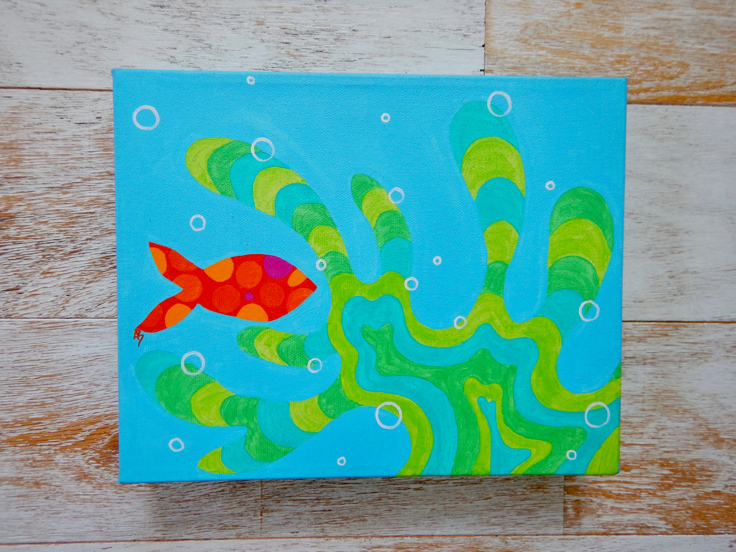 Polkadot Fish with Coral 8x10 Original Art